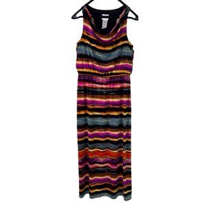 Women's Black Multi- Color Maxi Dress: Size: 14
